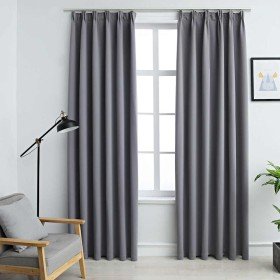 Cortinas opacas con ganchos 2 piezas gris 140x225 cm Cortinas opacas con ganchos 2 piezas gris 140x225 cm