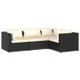 Set de muebles de jardín 4 pzas y cojines ratán sintético negro