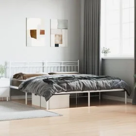 Metal bed frame with white headboard 183x213 cm by , Beds and slatted bases - Ref: Foro24-373745, Price: 100,44 €, Discount: %