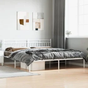 White metal bed frame with headboard 200x200 cm by , Beds and slatted bases - Ref: Foro24-373747, Price: 109,47 €, Discount: %