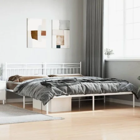 Bettgestell aus weißem Metall mit Kopfteil 200x200 cm von , Betten und Lattenroste - Ref: Foro24-373747, Preis: 109,46 €, Rab...