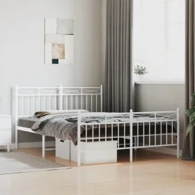Metal bed frame with headboard and white footboard 140x190 cm by , Beds and slatted bases - Ref: Foro24-373758, Price: 94,10 ...