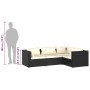 Set de muebles de jardín 4 pzas y cojines ratán sintético negro