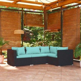 Set de muebles de jardín 4 pzas y cojines ratán sintético negro Set de muebles de jardín 4 pzas y cojines ratán sintético negro
