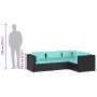 Set de muebles de jardín 4 pzas y cojines ratán sintético negro