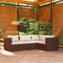Set muebles de jardín 4 piezas y cojines ratán sintético marrón