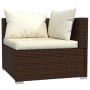 Set muebles de jardín 4 piezas y cojines ratán sintético marrón