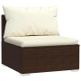 Set muebles de jardín 4 piezas y cojines ratán sintético marrón