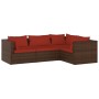 Set muebles de jardín 4 piezas y cojines ratán sintético marrón