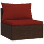 Set muebles de jardín 4 piezas y cojines ratán sintético marrón