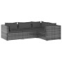 Set muebles de jardín 4 piezas y cojines ratán sintético gris
