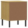 Mesita de noche patas de metal madera maciza pino marrón OSLO de vidaXL, Mesitas de noche - Ref: Foro24-350973, Precio: 52,90...