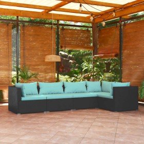 Set de muebles de jardín 5 pzas y cojines ratán sintético negro