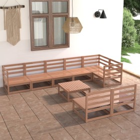 Muebles de jardín 9 piezas marrón miel madera maciza de pino