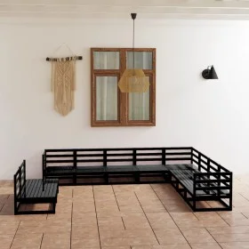 Garden furniture set 10 pieces and black pine wood cushions by , Garden sets - Ref: Foro24-3075868, Price: 703,14 €, Discount: %