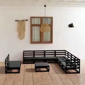Garden furniture set 10 pieces and black pine wood cushions by , Garden sets - Ref: Foro24-3075863, Price: 719,59 €, Discount: %