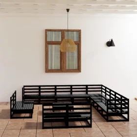 Garden furniture set 14 pieces and black pine wood cushions by , Garden sets - Ref: Foro24-3075913, Price: 976,58 €, Discount: %