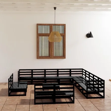 Juego de muebles de jardín 14 pzas y cojines negro madera pino de , Conjuntos de jardín - Ref: Foro24-3075913, Precio: 976,58...