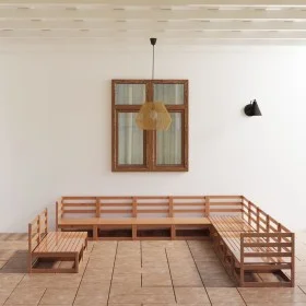 Garden furniture 11 pieces and cushions honey brown pine wood by , Garden sets - Ref: Foro24-3075877, Price: 746,85 €, Discou...