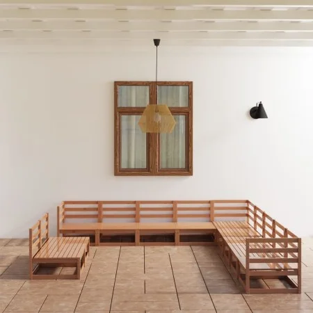 Garden furniture 11 pieces and cushions honey brown pine wood by , Garden sets - Ref: Foro24-3075877, Price: 746,85 €, Discou...