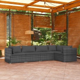 Set de muebles de jardín 5 pzas y cojines ratán sintético gris