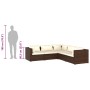 Set muebles de jardín 5 piezas y cojines ratán sintético marrón