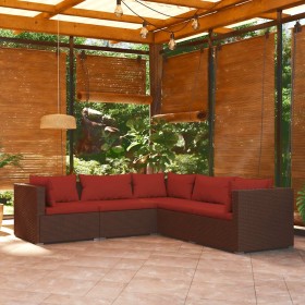 Set sofás de jardín 5 piezas y cojines ratán sintético marrón