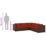 Set sofás de jardín 5 piezas y cojines ratán sintético marrón