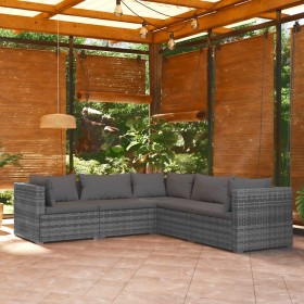 Set de muebles de jardín 5 pzas y cojines ratán sintético gris