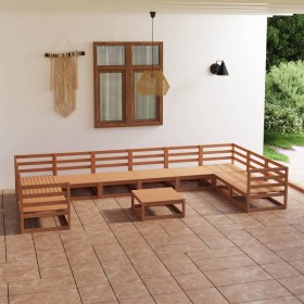 Juego de muebles de jardín 11 piezas madera maciza de pino