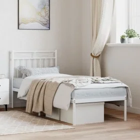 Metal bed frame with white headboard 80x200 cm by , Beds and slatted bases - Ref: Foro24-373731, Price: 67,38 €, Discount: %