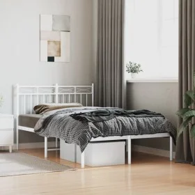 Metal bed frame with white headboard 120x200 cm by , Beds and slatted bases - Ref: Foro24-373738, Price: 81,69 €, Discount: %