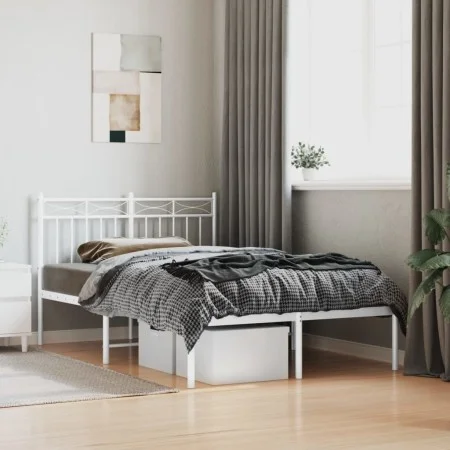 Metal bed frame with white headboard 120x200 cm by , Beds and slatted bases - Ref: Foro24-373738, Price: 81,97 €, Discount: %