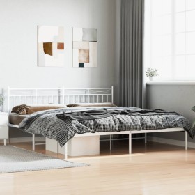 Estructura de cama de metal con cabecero blanco 193x203 cm de , Camas y somieres - Ref: Foro24-373746, Precio: 104,41 €, Desc...