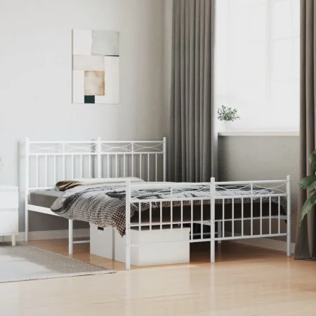 Metal bed frame with headboard and white footboard 140x200 cm by , Beds and slatted bases - Ref: Foro24-373759, Price: 106,36...