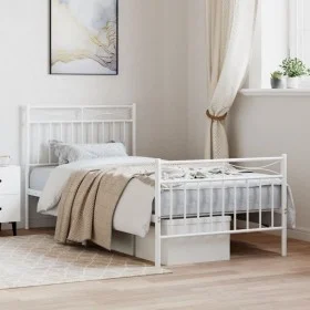 Metal bed frame with headboard and footboard white 90x190 cm by , Beds and slatted bases - Ref: Foro24-373750, Price: 76,46 €...