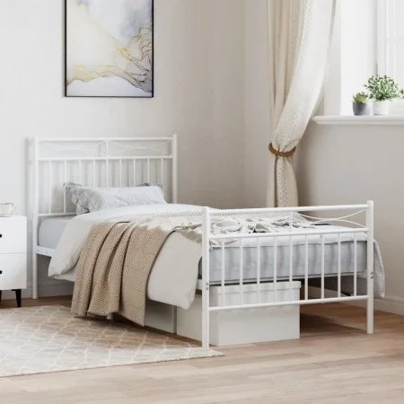 Metal bed frame with headboard and footboard white 90x190 cm by , Beds and slatted bases - Ref: Foro24-373750, Price: 76,46 €...