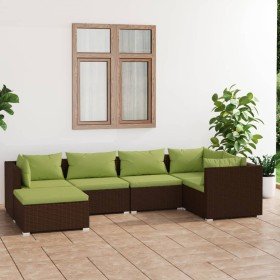 Set muebles de jardín 6 piezas y cojines ratán sintético marrón en Conjuntos de jardín | Comprar online en Foro24