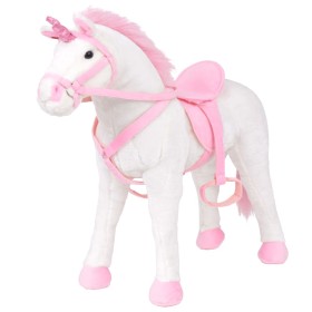Unicornio de peluche de pie blanco y rosa XXL