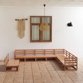Garden furniture 10 pieces and cushions honey brown pine wood by , Garden sets - Ref: Foro24-3075867, Price: 655,40 €, Discou...
