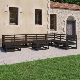Garden furniture set 9 pieces and black pine wood cushions by , Garden sets - Ref: Foro24-3075723, Price: 643,99 €, Discount: %
