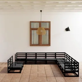 Juego de muebles de jardín 11 pzas y cojines negro madera pino de , Conjuntos de jardín - Ref: Foro24-3075878, Precio: 810,01...
