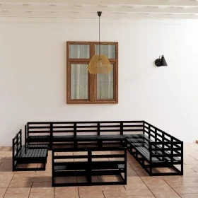 Gartenmöbel-Set 13-teilig aus massivem schwarzem Kiefernholz von , Gartensets - Ref: Foro24-3075908, Preis: 923,24 €, Rabatt: %
