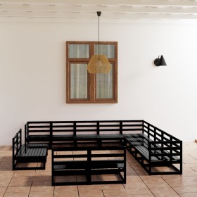 Juego de muebles de jardín 13 pzas madera maciza de pino negro de , Conjuntos de jardín - Ref: Foro24-3075908, Precio: 936,23...