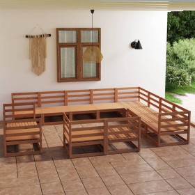 Muebles de jardín 12 piezas marrón miel madera maciza de pino