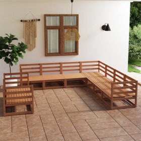 Muebles de jardín 9 piezas marrón miel madera maciza de pino