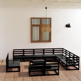 Garden furniture set 13 pieces and black pine wood cushions by , Garden sets - Ref: Foro24-3075903, Price: 961,66 €, Discount: %