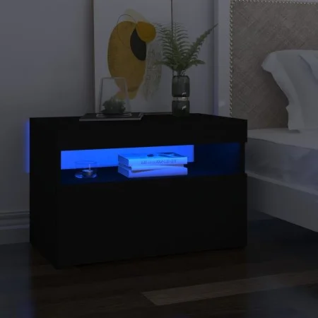 Bedside tables LED lights 2 pcs black plywood 60x35x40cm by , Nightstands - Ref: Foro24-3082777, Price: 70,26 €, Discount: %
