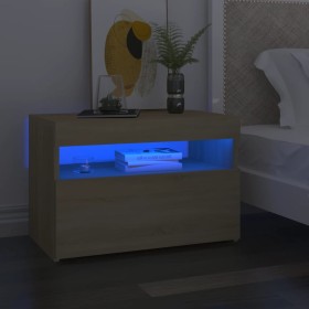 Sonoma plywood bedside table with LED lights 60x35x40 cm by , Nightstands - Ref: Foro24-3082780, Price: 49,88 €, Discount: %