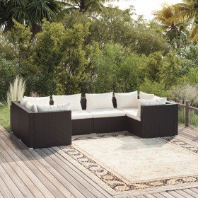 Set sofás de jardín 6 piezas y cojines ratán sintético negro en Conjuntos de jardín | Comprar online en Foro24